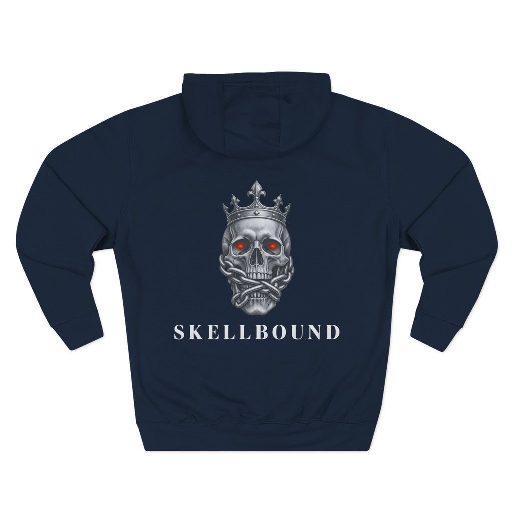 Skellbound Chrome Crowned Skull Hoodie – Red-Eyed Skull King Back Print, Dark Luxury Streetwear Hoodie