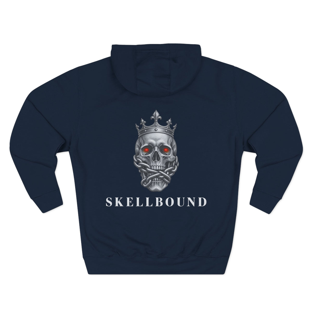 Skellbound Chrome Crowned Skull Hoodie – Red-Eyed Skull King Back Print, Dark Luxury Streetwear Hoodie