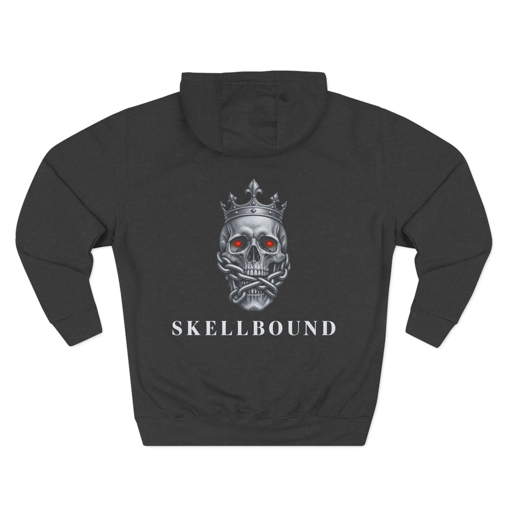 Skellbound Chrome Crowned Skull Hoodie – Red-Eyed Skull King Back Print, Dark Luxury Streetwear Hoodie
