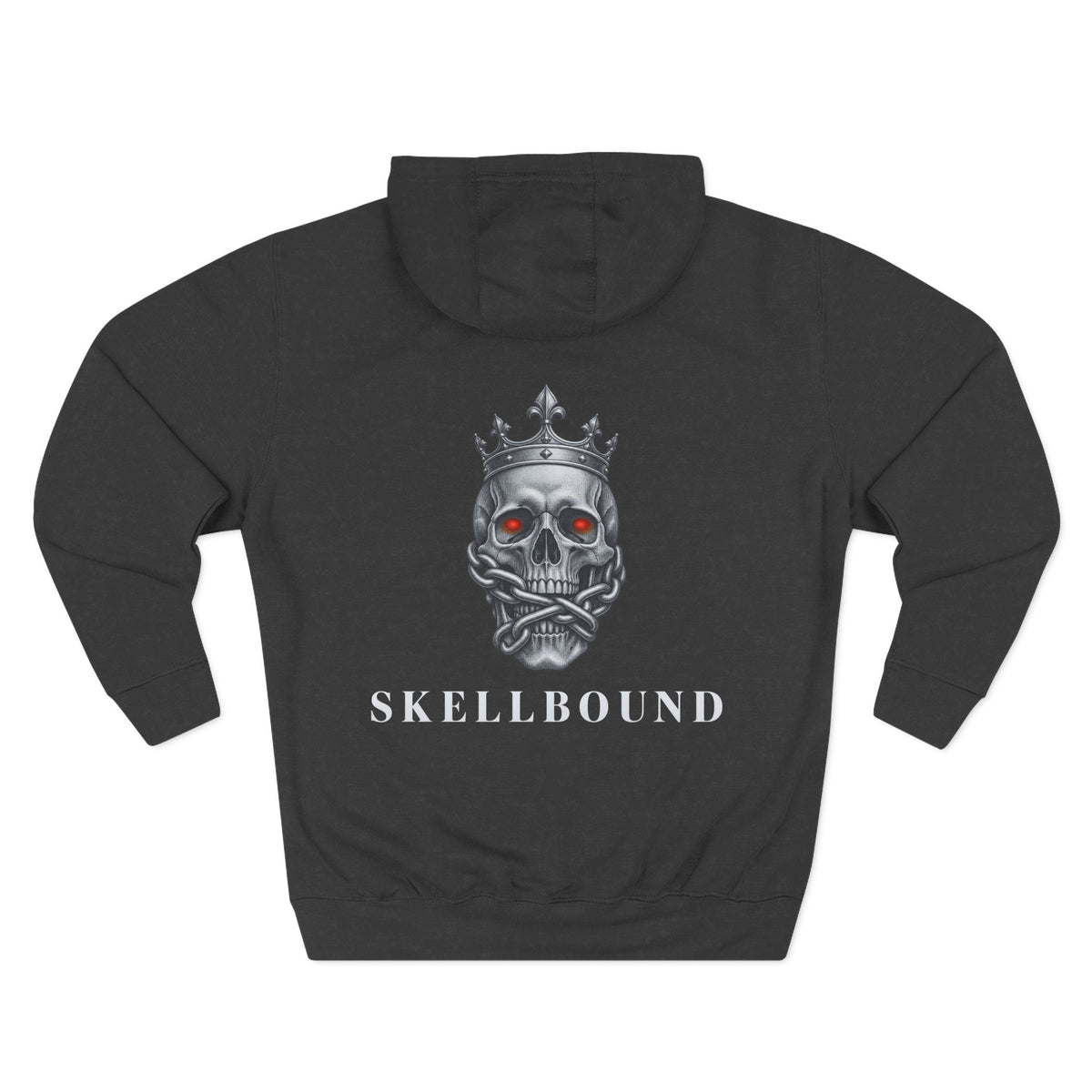 Skellbound Chrome Crowned Skull Hoodie – Red-Eyed Skull King Back Print, Dark Luxury Streetwear Hoodie