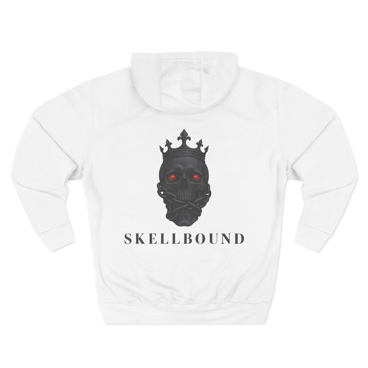 Skellbound Blackout Crowned Skull Hoodie – Black Skull King with Red Eyes, Minimalist Dark Streetwear Hoodie